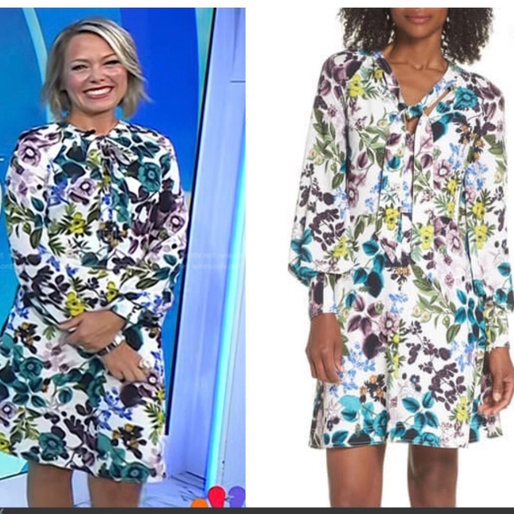 NWT! Eliza J Ivy Pebbled Crepe Tie Neck Floral Dress Size 6 - Picture 2 of 16
